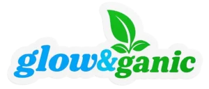 glow&ganic logo with a green leaf icon